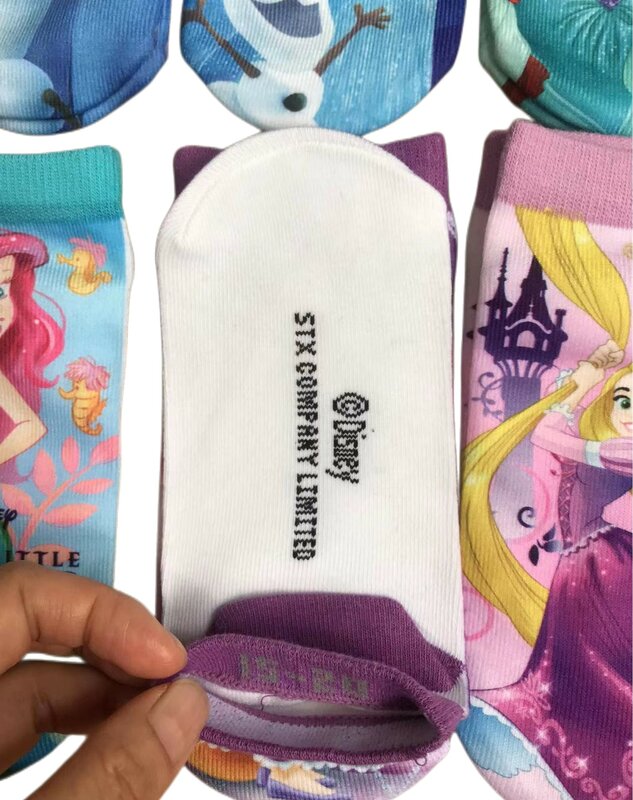 Calcetines de algodón con estampado de princesa para niños, medias de dibujos animados de colores brillantes, Elsa, Anna, sirena, Belle, 3-10T, 4 pares por lote