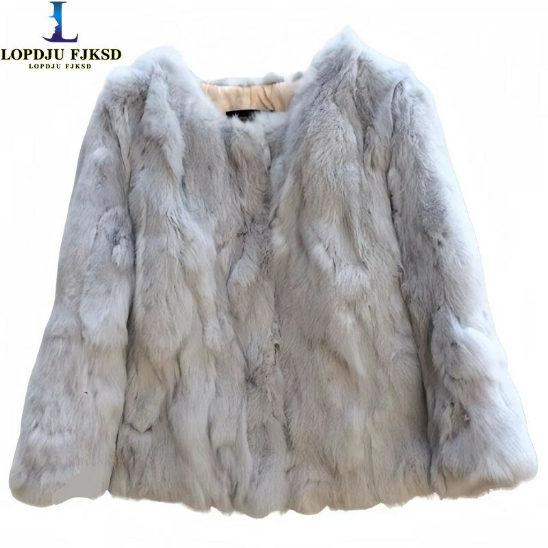 Шуба из натурального кроличьего меха для женщин, короткая куртка три четверти, Женская свободная утолщенная теплая одежда, высокое качество, новинка, зима, 2022 г.