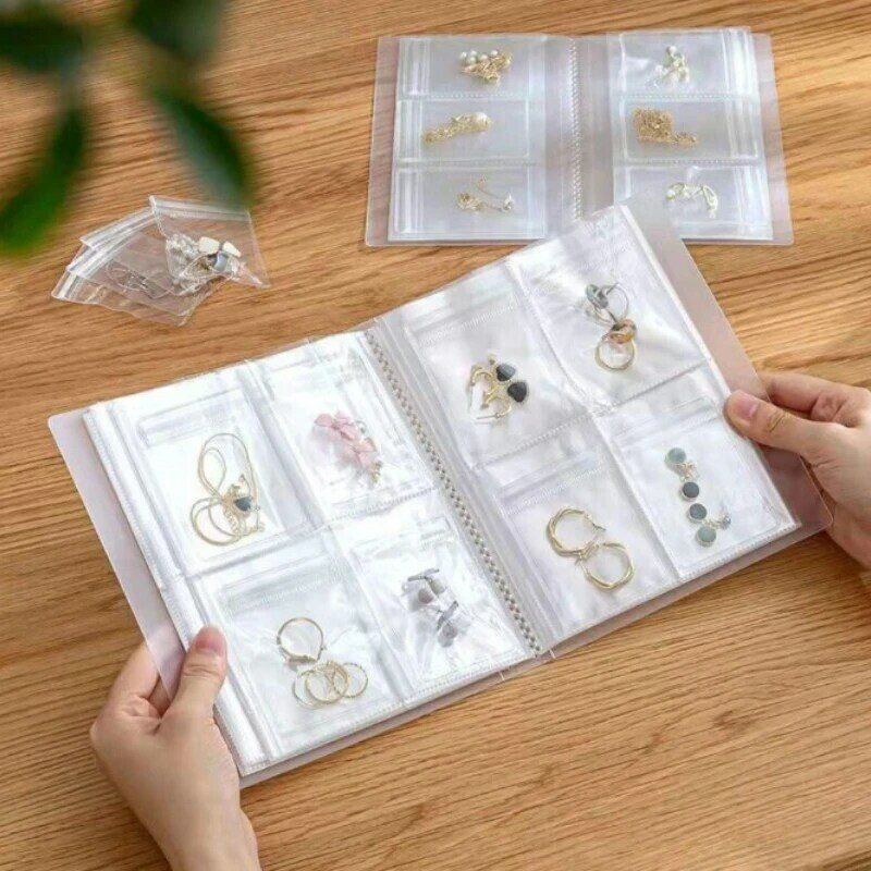 Livre de rangement pour bijoux avec structure, sac anti-d'effets scellé transparent, albums d'évaluation, boucle d'oreille, collier, bague, porte-bijoux, PVC