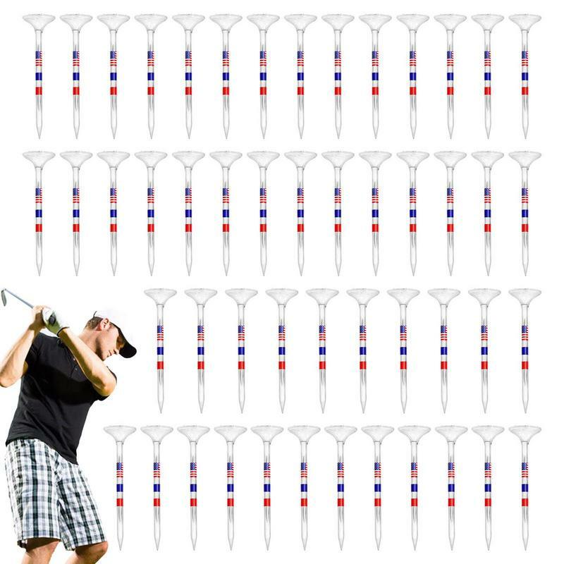 Golf Ball Tees Clear Flag Prints Big Cup Tees 50Pcs Golf Tees Reduced Friction & Side Spinning Adjustable Height Free Ball