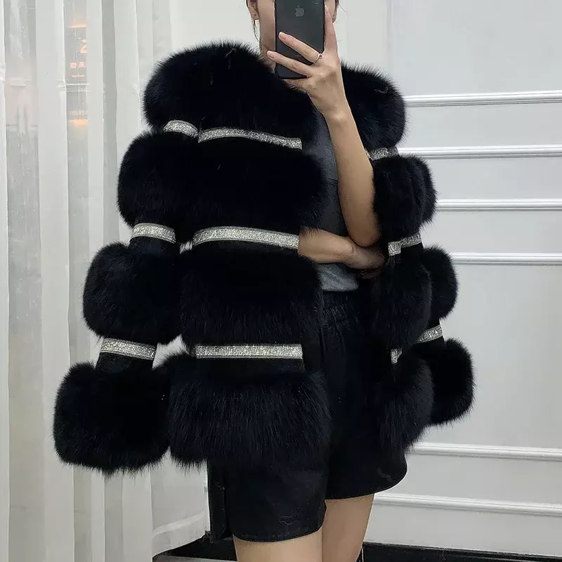 2024 mode baru mantel bulu asli jaket musim dingin wanita alami bulu rubah berlian tebal hangat pakaian luar merek mewah Streetwear