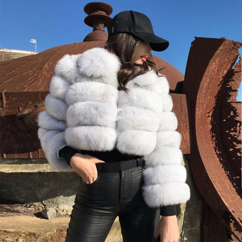 Winter Furry Cropped Faux Fur Coats and Jackets Women Fluffy Top Coat Turn Down Collar Thick Warm Short Fur Jacket Elegant Lady