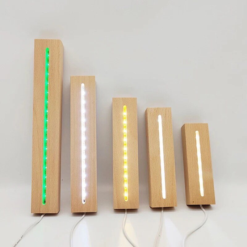 Base de lámpara Led a granel de 10 piezas, soporte de exhibición de lámpara acrílico 3D de madera larga de resina con luces Led RGB blancas cálidas alimentadas por USB