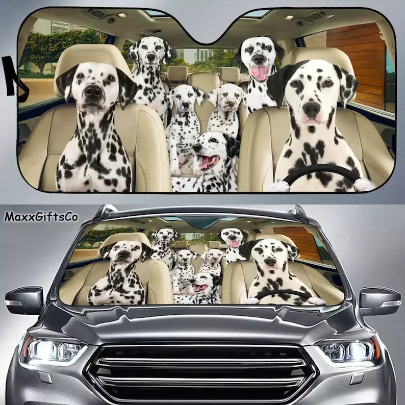 Honden Familie Zonnescherm, Dalmatische Auto-Accessoires, Dalmatische Liefhebbers Geschenken, Auto Deco