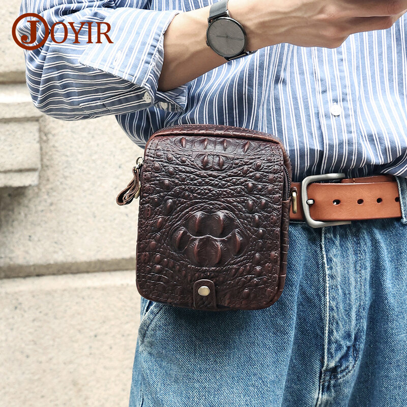 JOYIR-riñonera de piel de vaca auténtica para hombre, bolso de hombro Vintage con patrón de cocodrilo, bandolera pequeña Vintage