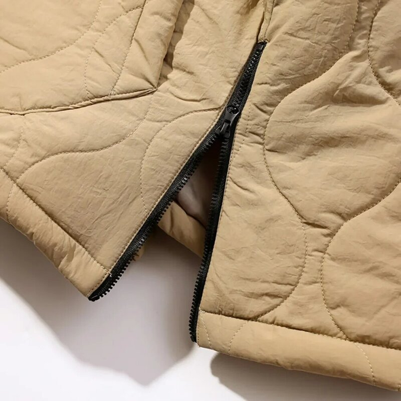 Amekaji – veste matelassée à manches courtes pour homme, pull à ourlet fendu, couleur unie, style décontracté, ample et épais, nouvelle collection hiver