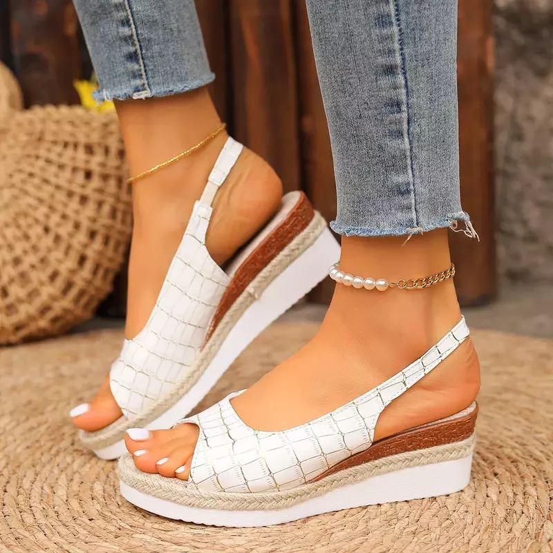 Sandalias con punta de plataforma abierta para mujer, cuñas de gladiador de lujo, antideslizantes, zapatos de playa para caminar al aire libre, Verano