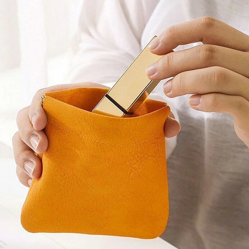 Lipstick Pouch Leather Cable Organizer Bag Sealing Coins Keys Organizer Bag Jewelry Earphone Storage Pouch Pocket Cosmetic Bag