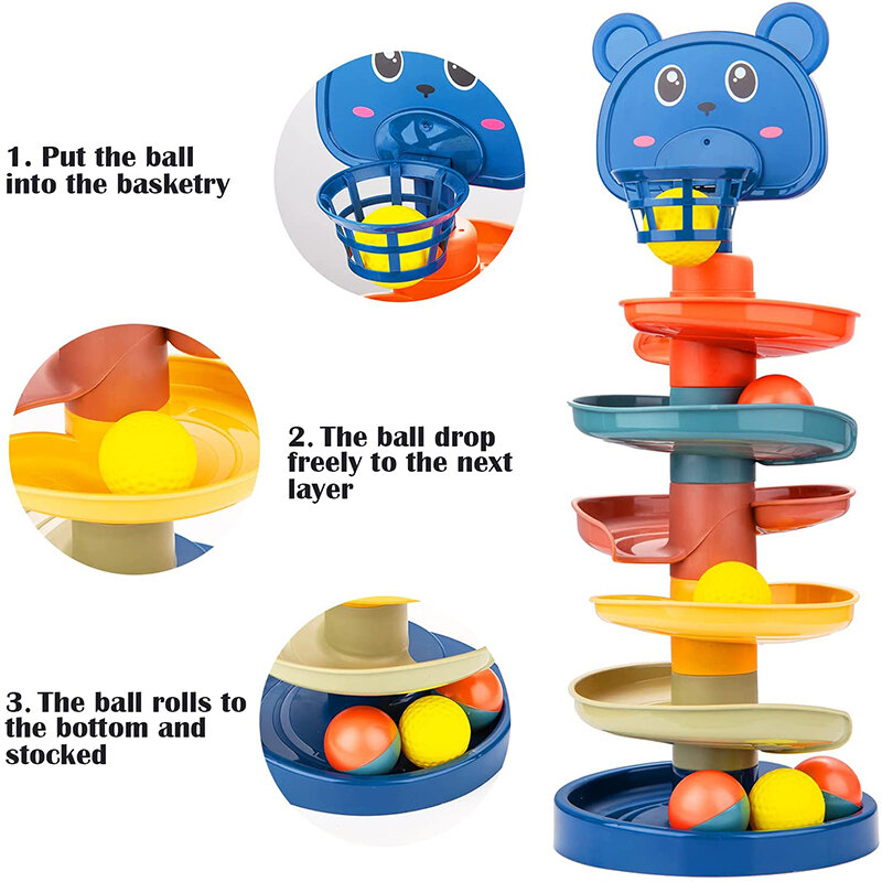 Zabawki na tor dla maluchów Montessori, zabawki na tor dla dzieci w wieku 6-12 miesięcy, wieża do układania zabawek dla dzieci, zabawki dla dzieci w wieku od 1 do 2 lat, przesuwana piłka