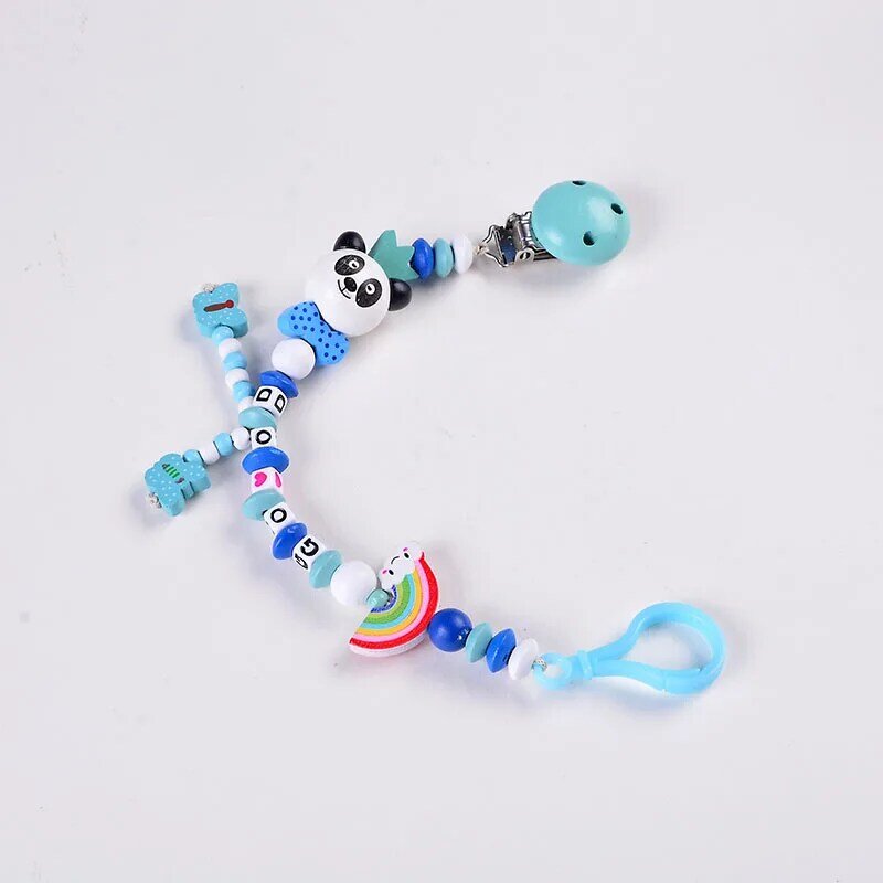 Cute Panda Creative Baby Pacifier Holder Chain Beach Beads Holder Chain Wooden Handmade Baby Teether Chain Holder Infant Gift