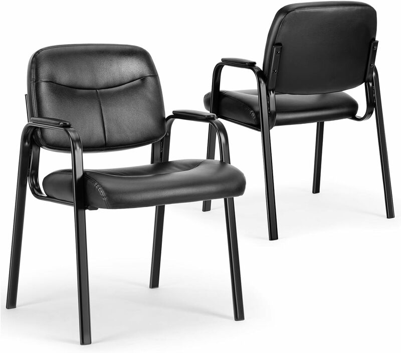 Guest Reception Chair - Waiting Room Chair Set of 4 with Fixed PU Leather Padded Armrest, Clinic Chairs with Lumbar Support