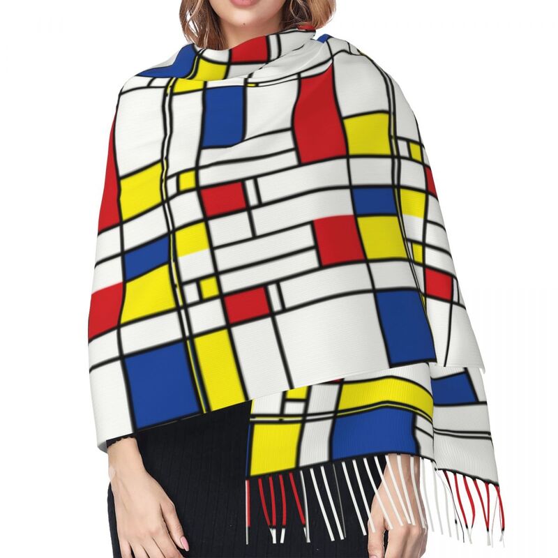 Piet Mondrian Minimalist De Stijl Modern Art Scarf Wrap for Women Long Winter Fall Warm Tassel Shawl Unisex Versatile Scarves