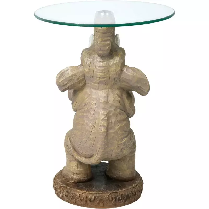Design Toscano Good Fortune Elephant Glass-Topped Table, 16" Diameter x 21½" High