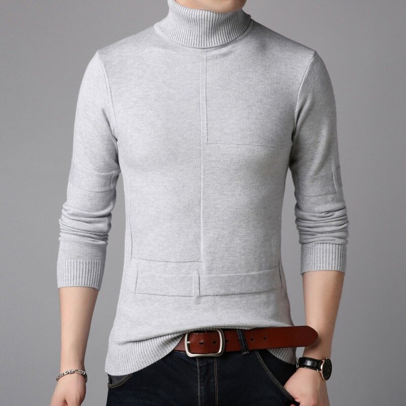 New Men's Turtleneck Sweaters Black Sexy Brand Knitted Pullovers Men Solid Color Casual Male Sweater Autumn Knitwear