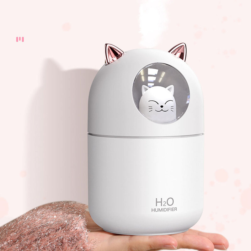 샤오미 공기 가습기 귀여운 만화 고양이 아로마 디퓨저, 야간 조명 포함, USB 콜드 미스트 메이커, 가정용 자동차 공기 청정기 청정기