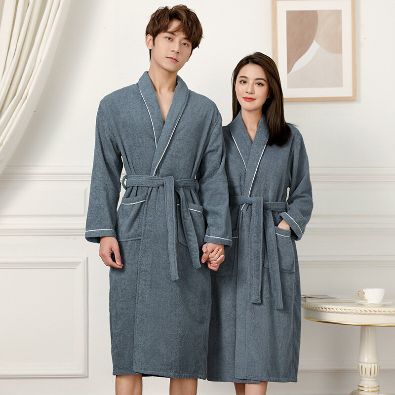 Длинный впитывающий махровый банный халат-кимоно из 100% хлопка для пар, мужское легкое полотенце, банный халат, одежда для сна для женщин и мужчин, халат для отеля