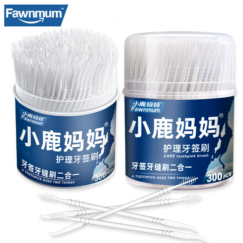 Fawnmum-palillos de dientes de doble cabeza, cepillo Interdental, higiene bucal, palitos desechables para el cuidado de los dientes, 300 unids/set
