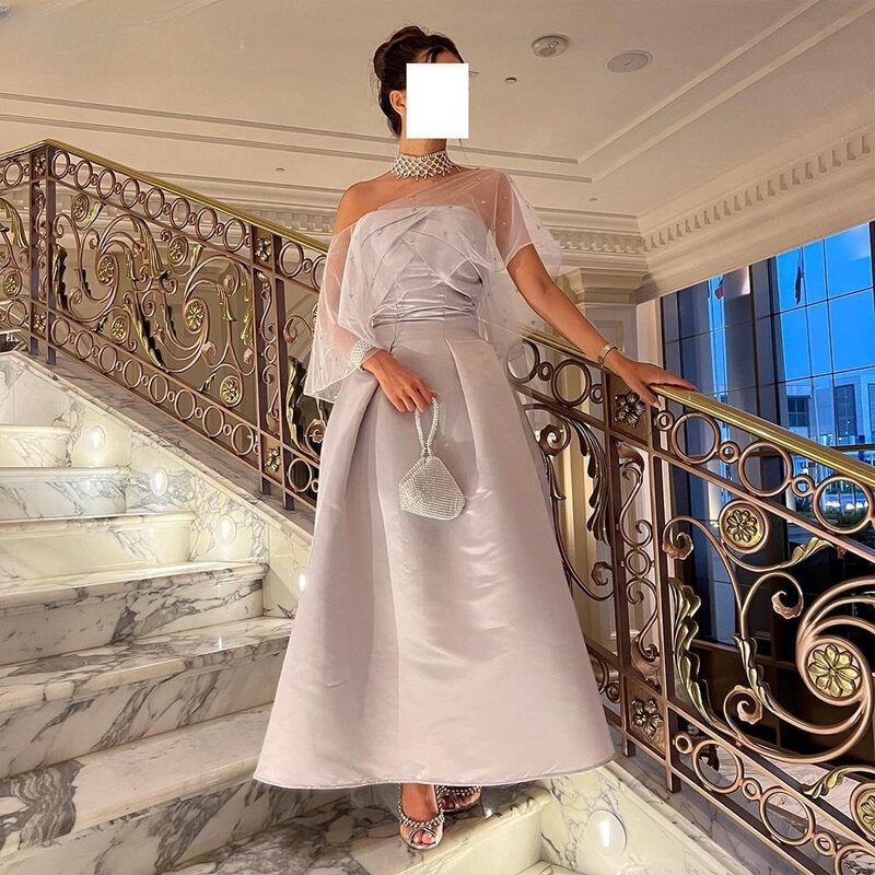 Strapless A-Line Satin Prom Vestidos, simples plissado, Vestido Ocasião Formal, Vestido Cor Casamento