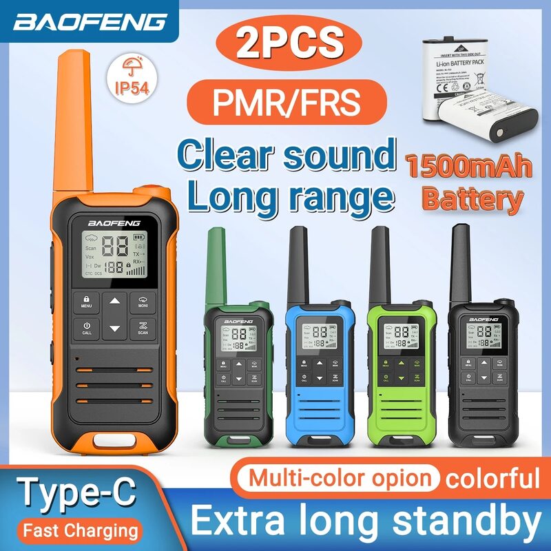 2pcs Baofeng F22 Mini Walkie Talkie PMR FRS caricatore portatile ricaricabile a lungo raggio per bambini Radio bidirezionale di tipo C per il viaggio in campeggio