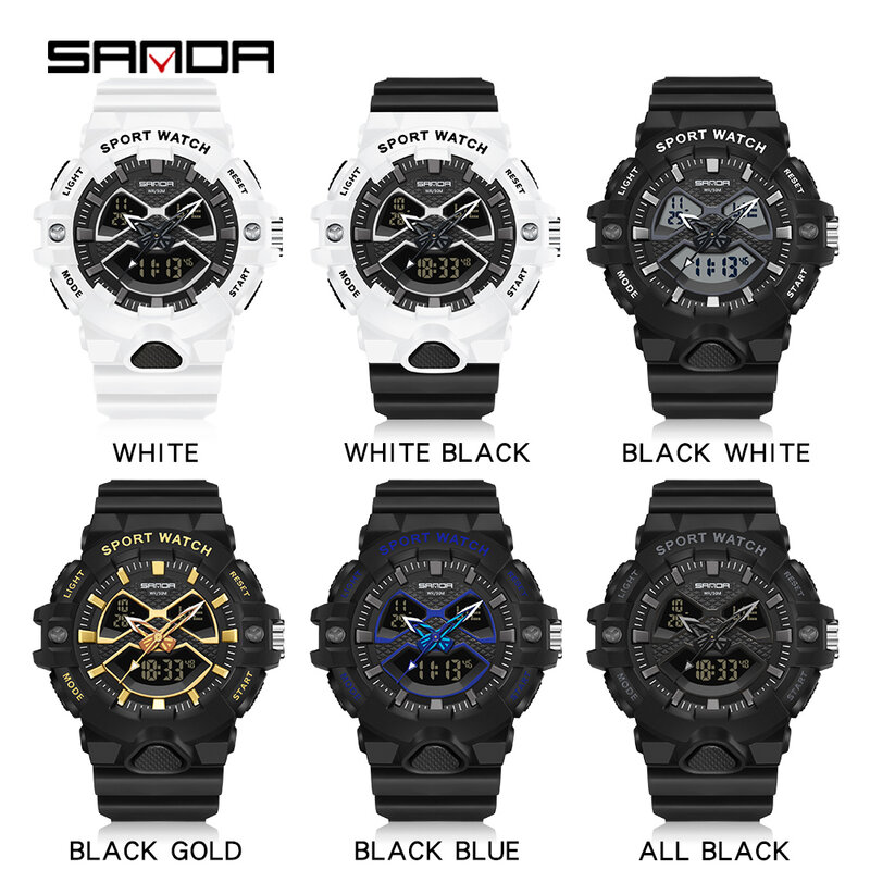 SANDA 3150 New Men's Luxurious Outdoors Sport Watches 50M Waterproof LED Noctilucent Display Digital  For Male Wristwatch