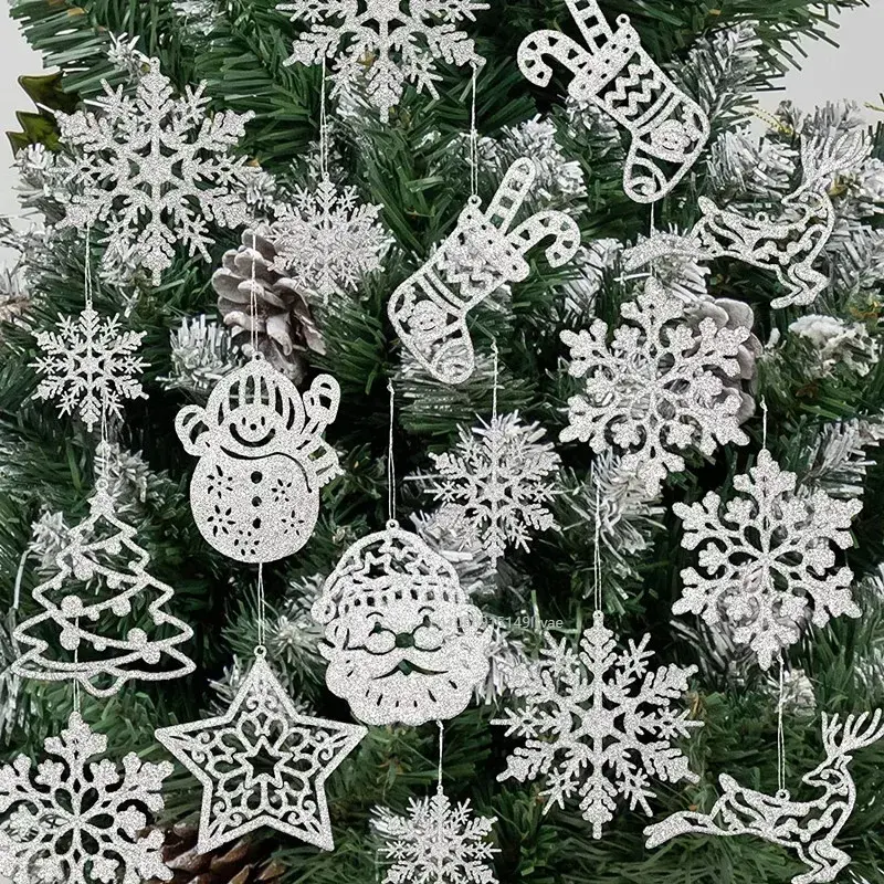 42/20Pcs Christmas Tree Decoration Hanging Ornaments Tree Snowman Reindeer Santa Snowflake Ornaments for New Year Winter Party