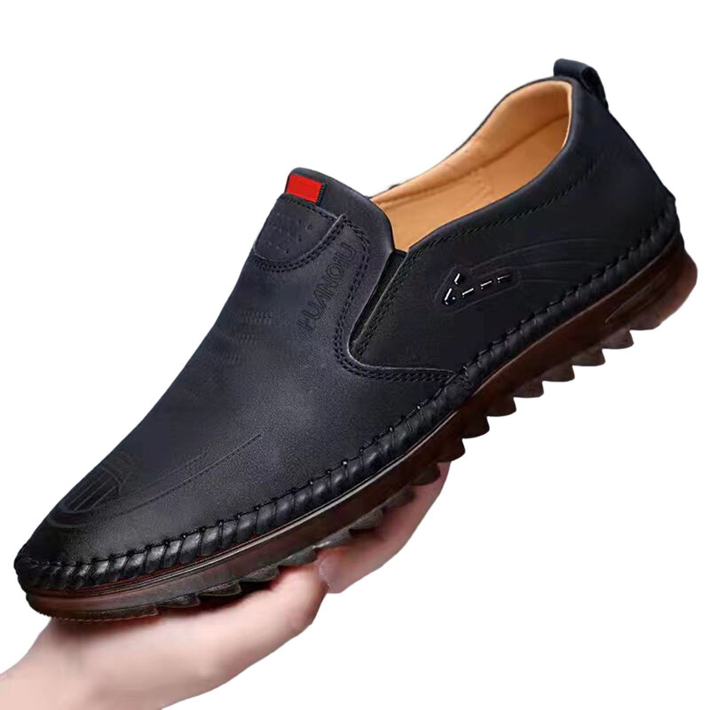 Men Leisure PU Leather Shoes Non-slip Male Shoes with Soft Leather for Camping Indoor Walking