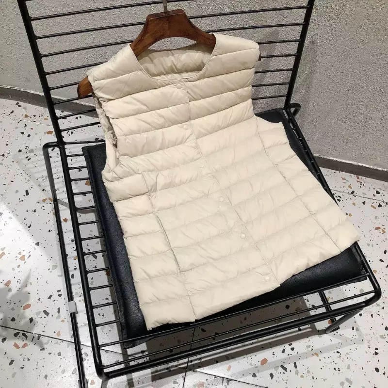 Jaket Puffer tanpa lengan wanita, rompi Dalaman hangat Ultra ringan musim semi musim dingin 2024 warna putih bebek bawah 90%