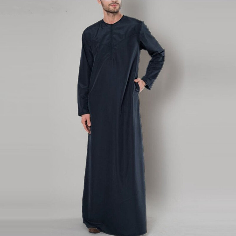 Camisa larga de algodón para hombre, camisa de manga larga, cómoda, personalizada, Color sólido, árabe, Thobe, nueva marca
