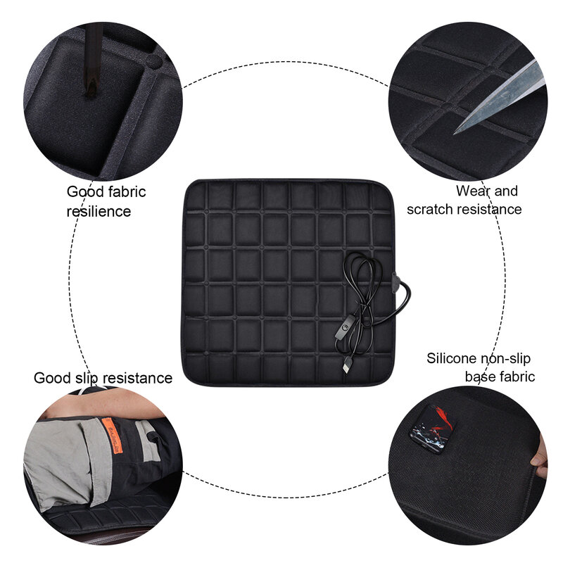 자동차 좌석 온열 쿠션 범용 USB 사각형 전기 난방 매트, 차량 미끄럼 방지 열 의자 패드, 따뜻한 매트리스, 43x43cm