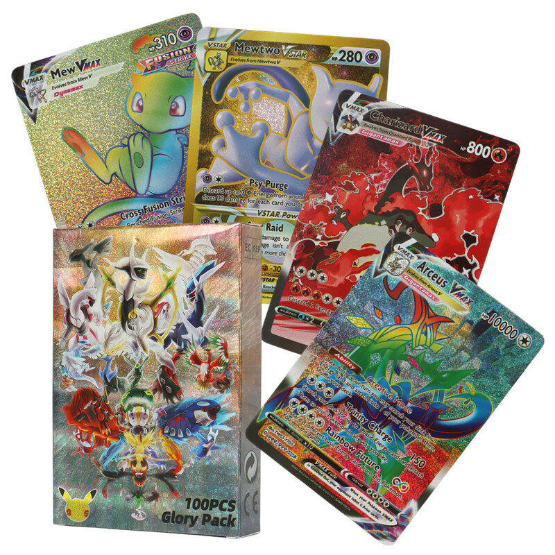 Cartas holográficas de Pokemon inglês, Charizard brilhante, EX, Vstar, Vmax, GX, carta com arco-íris Arceus, Mewtwo Evolution, Novo, 2023