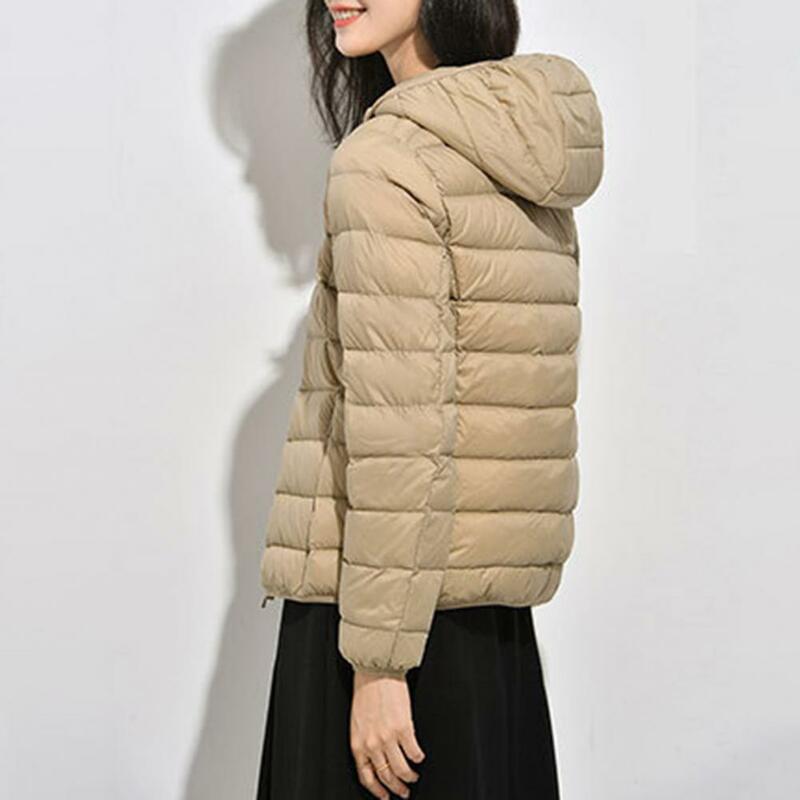 Plumífero de plumón de pato blanco para mujer, chaqueta ultraligera de Color sólido con cierre de cremallera, Abrigo con capucha de invierno