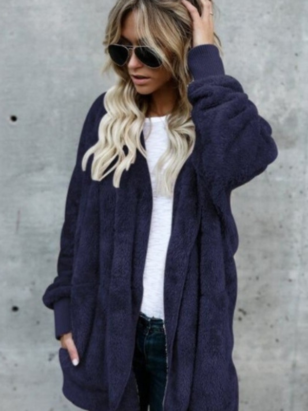 Women 2023 Autumn Winter Warm Soft Long Fur Jacket Outwear Plush Overcoat Pocket Buttonless Cardigan With Hood Feather Coats