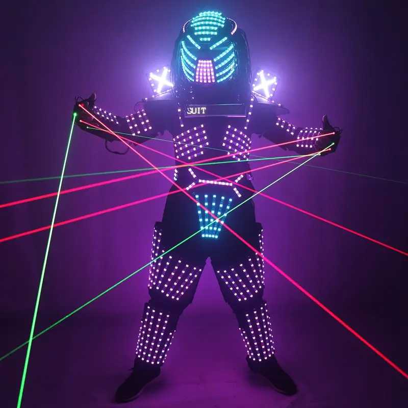 Pakaian kostum Robot LED, gaun pertunjukan pertunjukan tari panggung bercahaya lampu LED untuk Kelab Malam