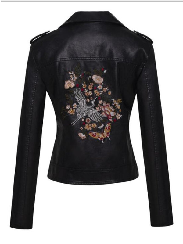 Женские кожаные куртки в стиле пэчворк, Короткие Куртки из искусственной кожи с цветочной вышивкой и заклепками, маленькие повседневные Мотоциклетные Куртки