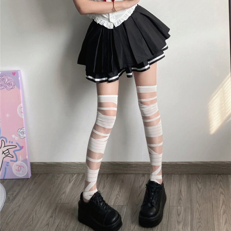 JK Lolita-Meias transparentes ultrafinas femininas, meias de seda de cristal, meias altas de coxa para meninas, Y2k