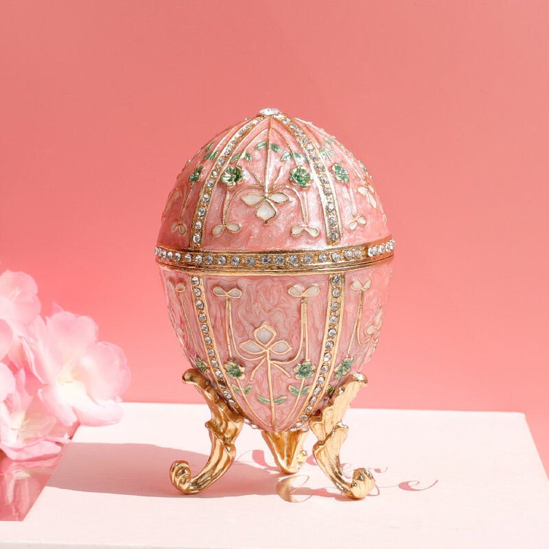 Caja de baratija de joyería esmaltada estilo huevo Faberge, regalo único con bisagras para decoración del hogar, 1 unidad