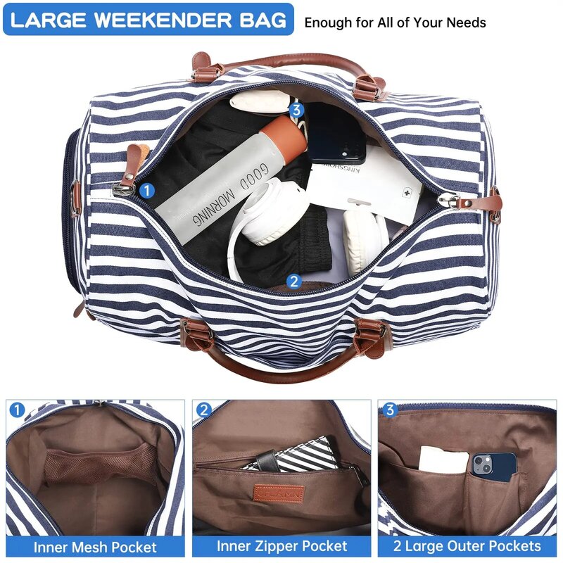 Bolsa de viagem Weekender para mulheres, mochila grande para viagem noturna com compartimento de sapatos, compartimento Weekender para negócios