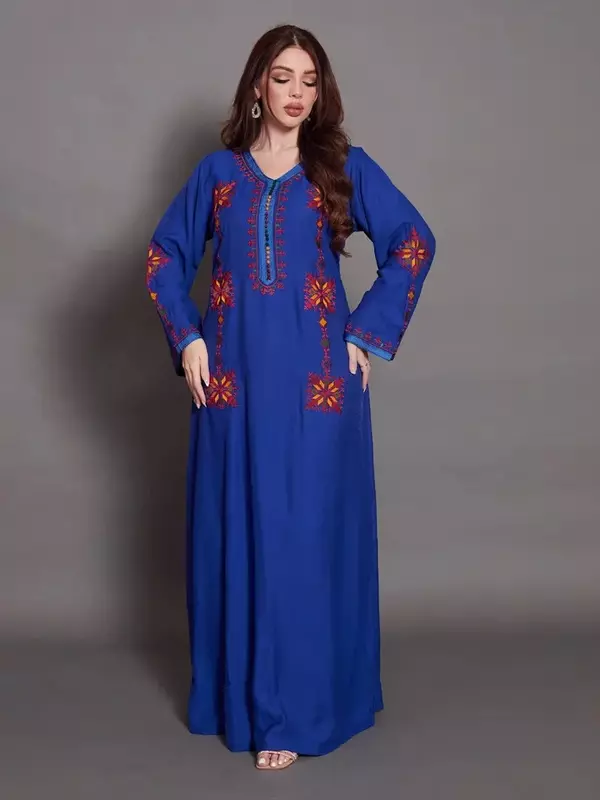 Elegante Stickerei muslimischen Kleid für Frauen Jalabiya Abaya Ramadan lange Kleider Abayas Frau Kimono Robe marok kanis chen Kaftan Vestidos