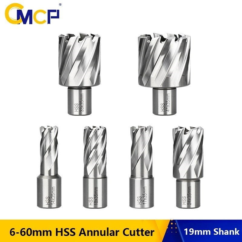 CMCP HSS Annular Cutter 6-60Mm Core Drill Bit 19Mm Weldon Shank Hollow Drill Bit Hole Saw Cutter untuk Alat Pemotong Logam