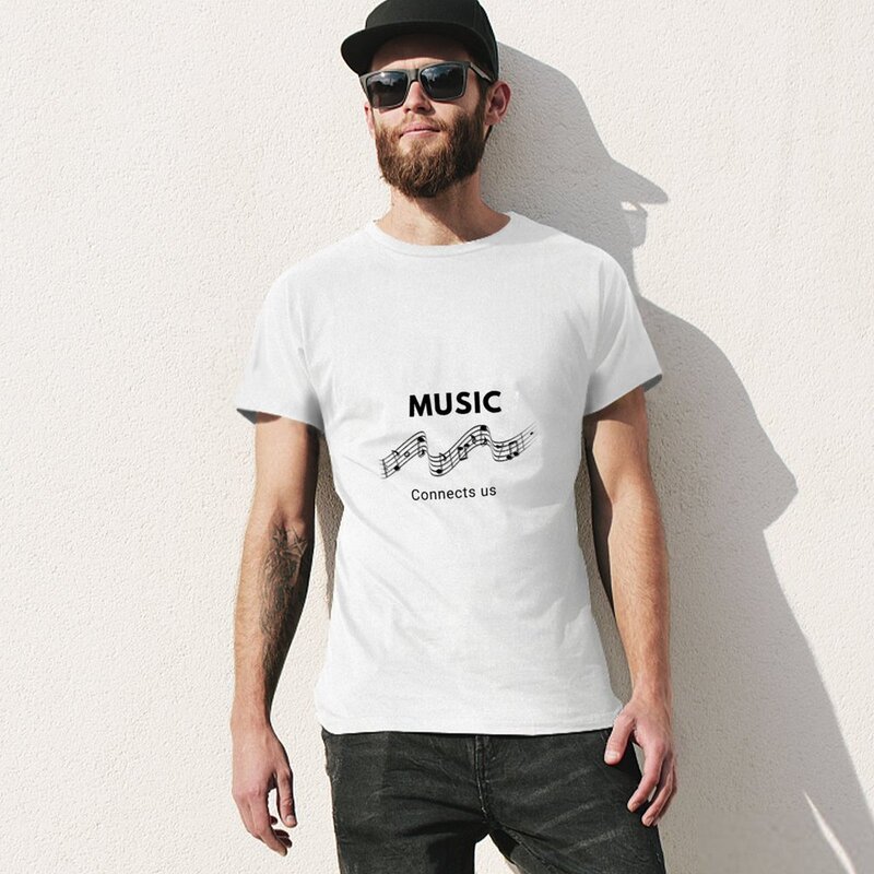 T-shirt imprimé animal pour garçons, vêtements kawaii surdimensionnés, t-shirt vintage pour hommes, la musique nous connecte