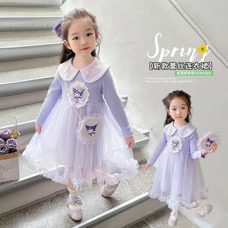 Аниме Sanrios платье с длинным рукавом Kawaii Kuromi милое платье принцессы модное платье с вуалью весенне-Осенняя детская одежда