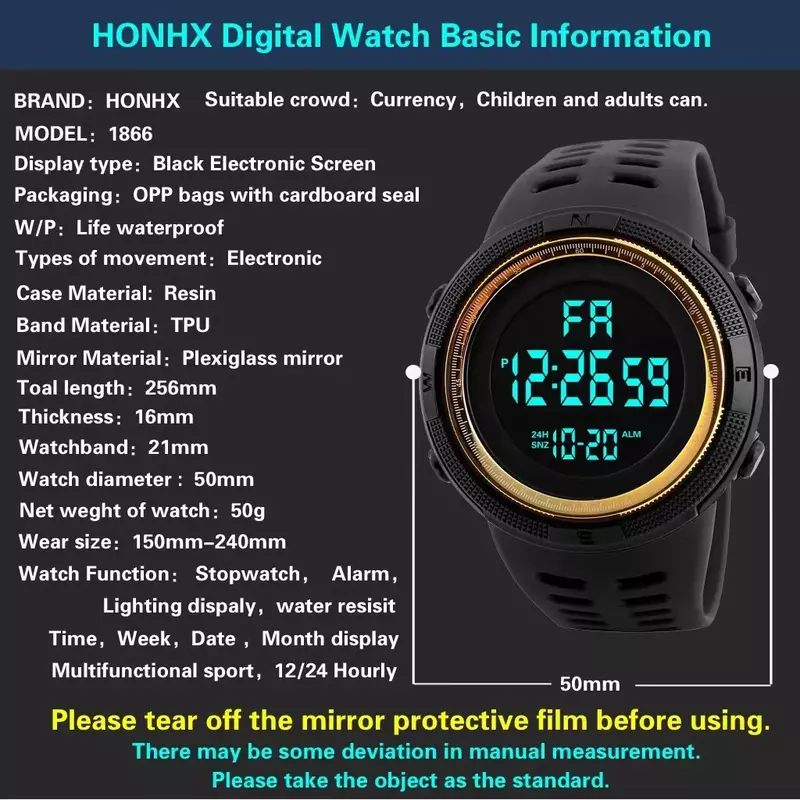 Reloj Digital multifunción para hombre, cronógrafo con alarma, resistente al agua, 5Bar, para deportes al aire libre, nuevo, 1251