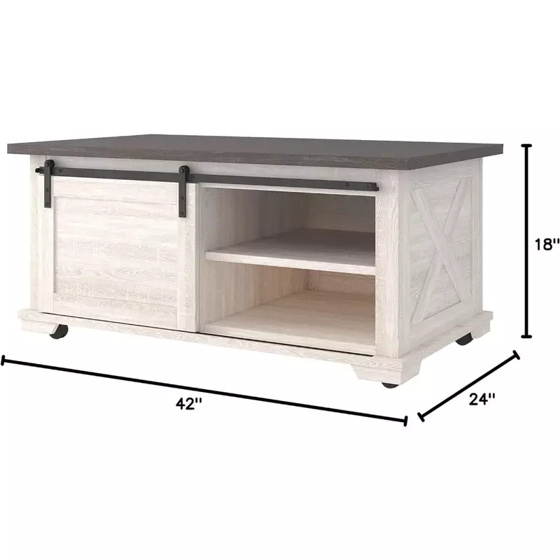 Coffee Table Antique White & Brown Furniture Free Shipping Farmhouse Coffee Table With Sliding Barn Doors Tables Café