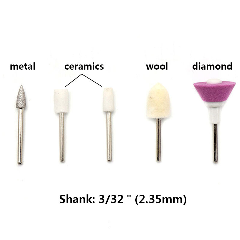 5Pcs Set 3/32" Nail Drill Bit Diamond Rotary Burr Cutter Manicure Grinding Head Nail Art Wool/Ceramics Wheel 2.35mm Shank