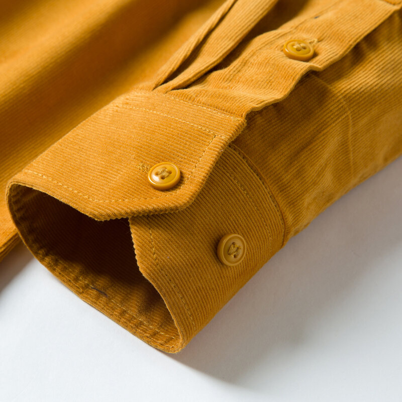 Camisa Vintage de manga larga para hombre, camisa de pana de algodón 100%, con un solo bolsillo de parche, de ajuste estándar, con cuello abotonado, informal de calidad