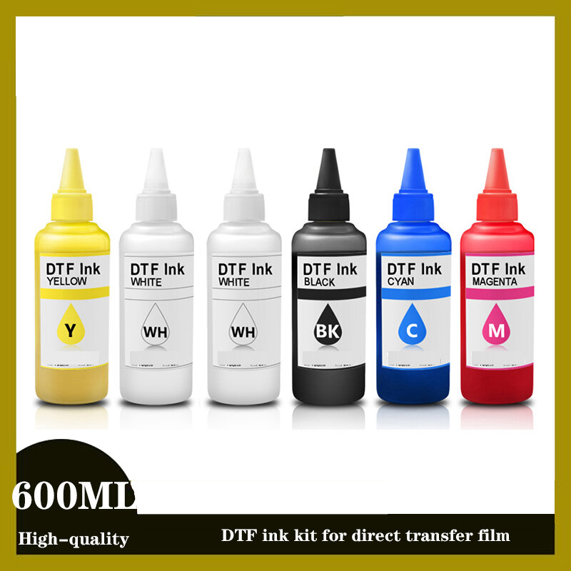 Kit de tinta DTF de 600ML, película de transferencia directa para impresora DTF de película PET, para todos los escritorios y de gran formato, 1BK, 1C, 1M, 1y, 2Wh