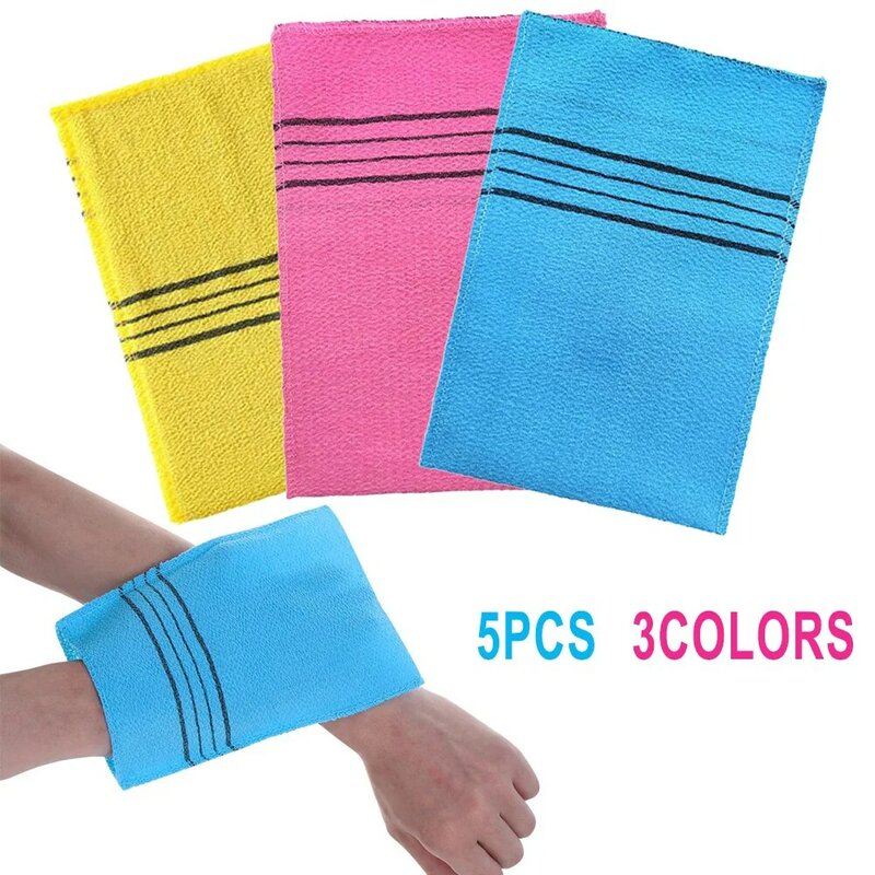 5 Stuks Douche Bad Scrub Handschoen Koreaanse Exfoliërende Body Scrub Douche Handdoek Washandje Draagbaar Voor Volwassenen Grof Graan Borstel