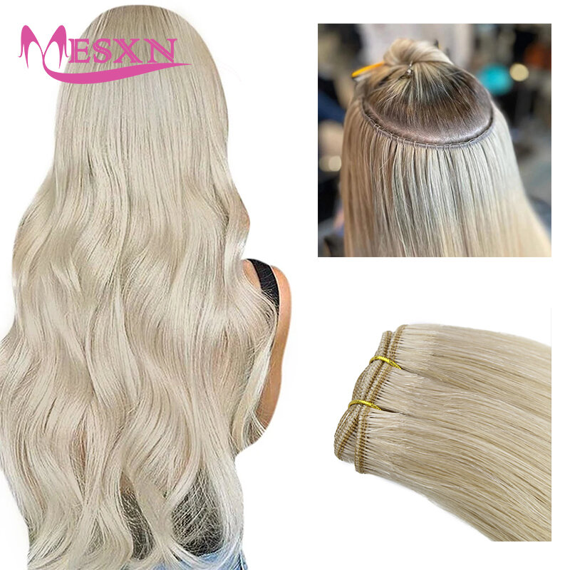Mesxn-ストレート人間の髪の毛のエクステンション,天然の人間の髪の毛の延長,非常に厚い,高品質,12〜22インチのカーリー