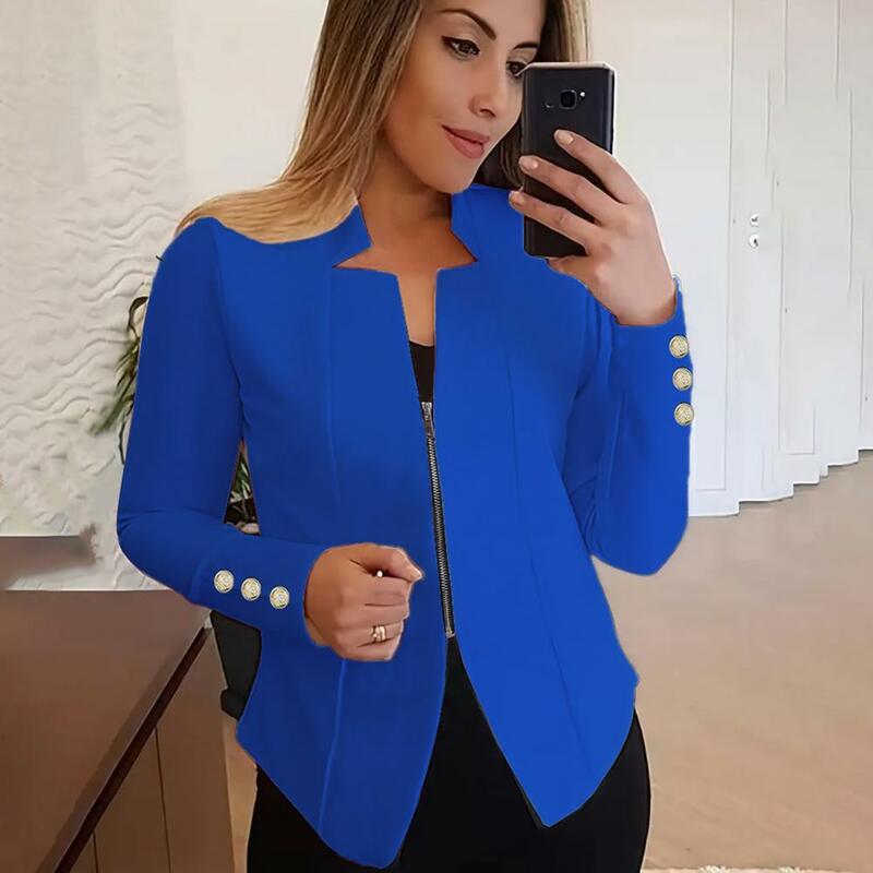 Loose Fit Suit Coat Professional Women's Slim Fit Business Suit Coat with Notched Collar Zipper Placket Solid Color for Workwear