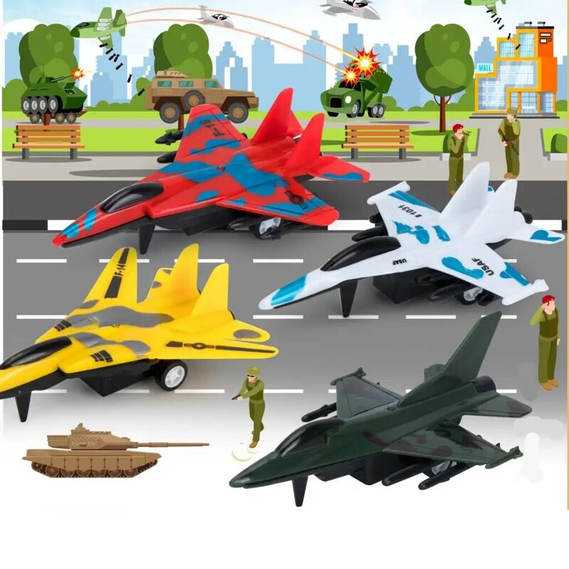 子供のためのカモフラージュミリタリーモデルトイカー、ミニ飛行機、プルバックカー、パズルおもちゃ、男の子ギフト、ファイター、2個